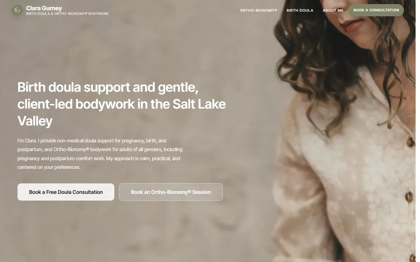 High-fidelity website screenshot for Clara Gurney, a Client Project.
