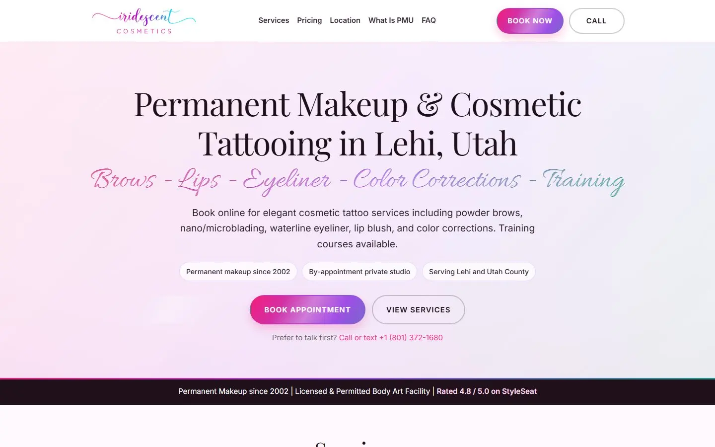 High-fidelity website screenshot for Iridescent Cosmetics, a Client Project.