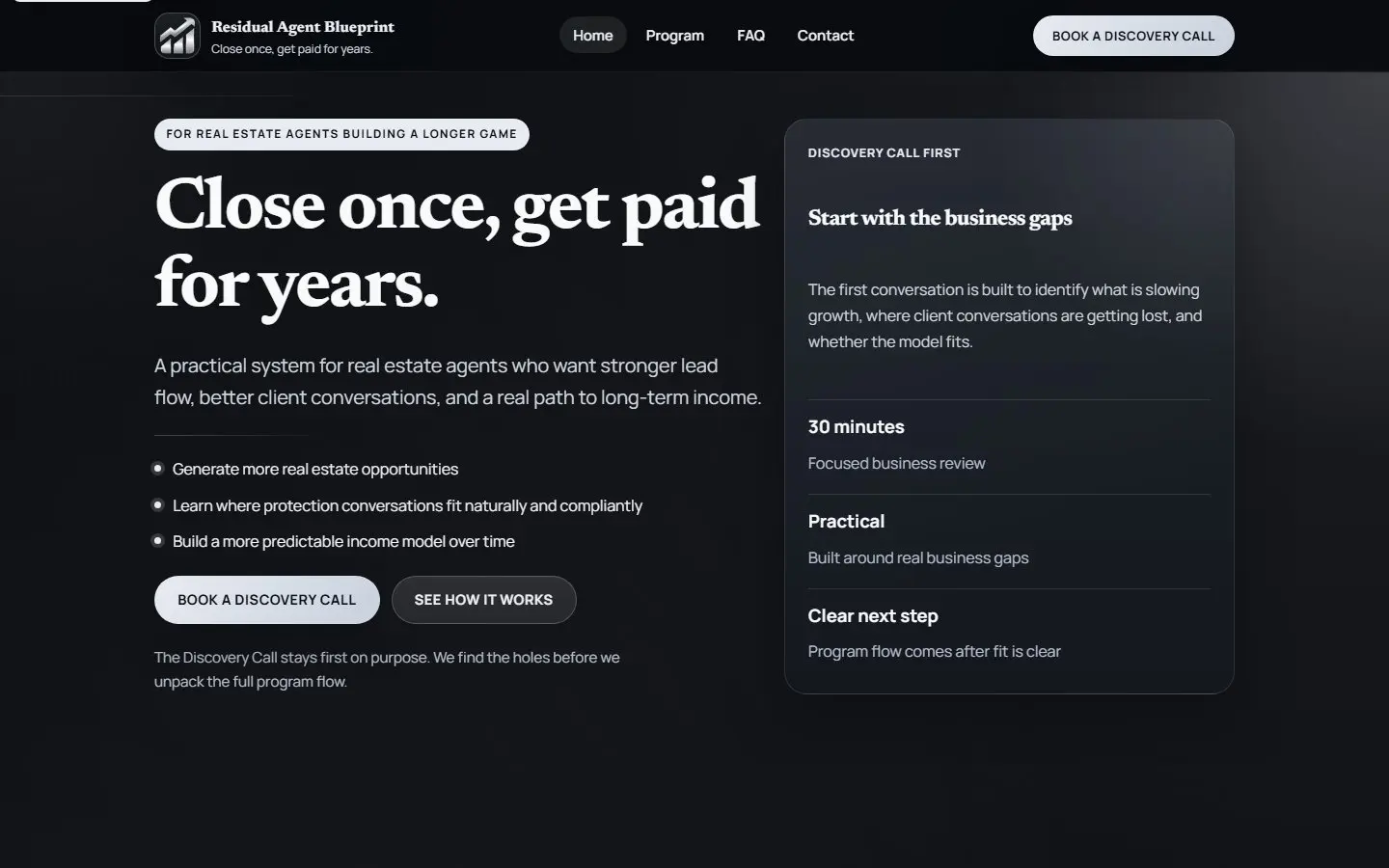 High-fidelity website screenshot for The Residual Agent, a Client Project.
